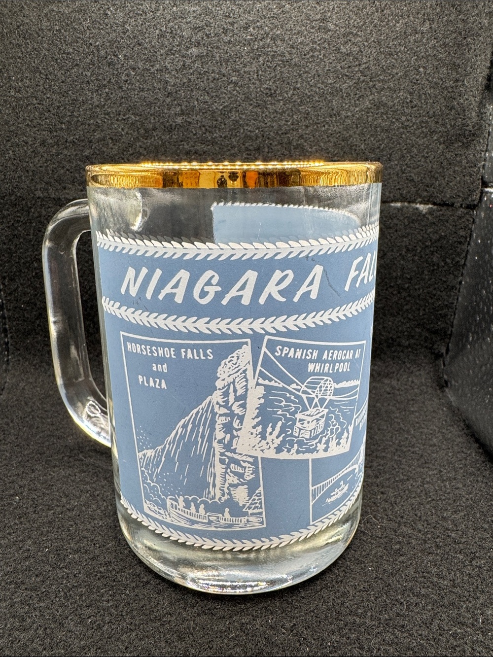 Niagara Falls Gold-Rim Glass Mug with Blue Scenic Print
